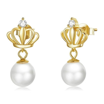 925 Sterling Silver Crown Quality Shell Pearl Drop Earrings