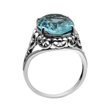 Sky Blue Aquamarine Oval Gemstone 925 Sterling Silver Ring