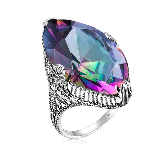 925 Sterling Silver Gemstone Mystic Topaz Marquise Ring