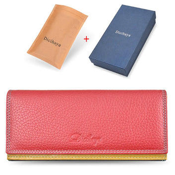 Women Genuine Leather Wallets Cowhide Leather Purse Match Colors Wallet Female Long Clutch Card Holder