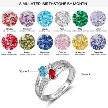 Personalized 925 Sterling Silver Name Engraved Zirconia Customized Oval Birthstone Rings for Women