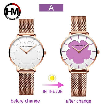 New Magic Flower Change Color in the Sun Stainless Steel Mesh Quartz Watch