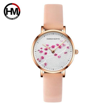 Red Plum Blossom Genuine Leather Band Watch For Women