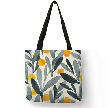 Eco Linen Geometric Pattern Dot Fresh Leaf Printing Shopping Bag