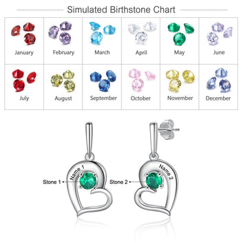 Personalized Birthstone Tilted Heart Custom Name Engraved Stud Earrings