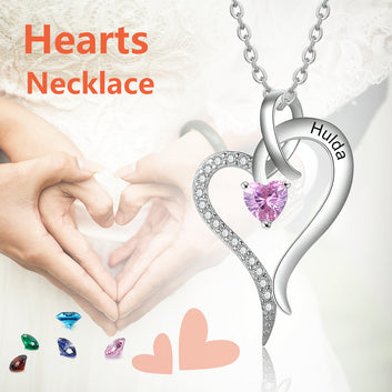 Personalized Birthstone Heart Necklaces for Women Customized Engraved Name Necklace