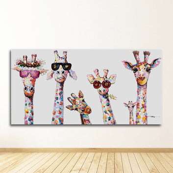 Art Pictures for Children Room Nordic Home Decor Wall Art Decor Canvas Painting Cute Cartoon Giraffes Poster Print Canvas