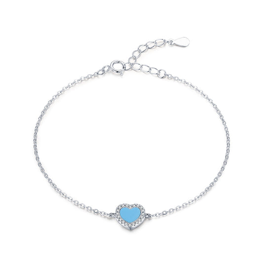 Real 925 Sterling Silver Heart Shape Turquoise Love Adjustable Bracelet