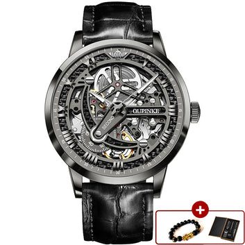 Luxury Brand Automatic Watch for Men Mechanical Leather Strap Sapphire Skeleton Wrist Watches