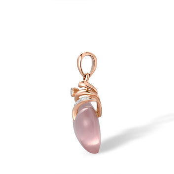 18K 750 Rose Gold Pendant For Women Sparkling Diamond Pink Quartz Heart  Pendant