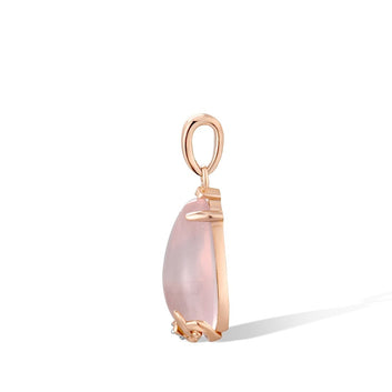 18K 750 Rose Gold Pendant For Women Sparkling Diamond Pink Quartz Oval Pendant