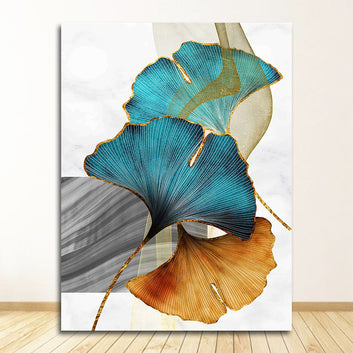 Modern Picture Living Room Decoration Blue Green Yellow Gold Plant Leaf Abstract Nordic Canvas Print Wall Art Painting