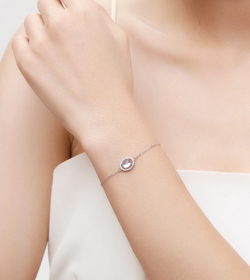 Pulsera de cadena ovalada de piedra lunar natural en plata de ley 925