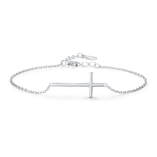 Pulsera clásica sencilla con cruz ajustable y elegante en plata de ley 925