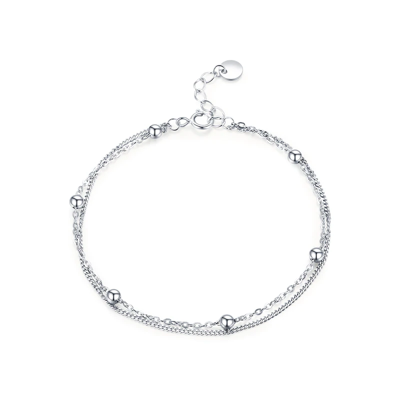 100% 925 Sterling Silver Double Layer Beads Bracelet