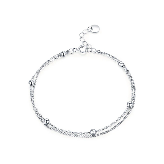 Pulsera de cuentas de doble capa de plata de ley 925 100 %