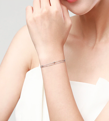 Pulsera de cuentas de doble capa de plata de ley 925 100 %