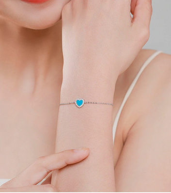 Pulsera ajustable de plata de ley 925 con forma de corazón y turquesa