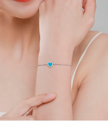 Real 925 Sterling Silver Heart Shape Turquoise Love Adjustable Bracelet