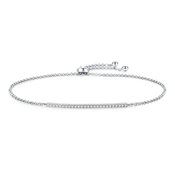 Real 925 Sterling Silver Classic Dazzling Cubic Zirconia Adjustable Bracelet