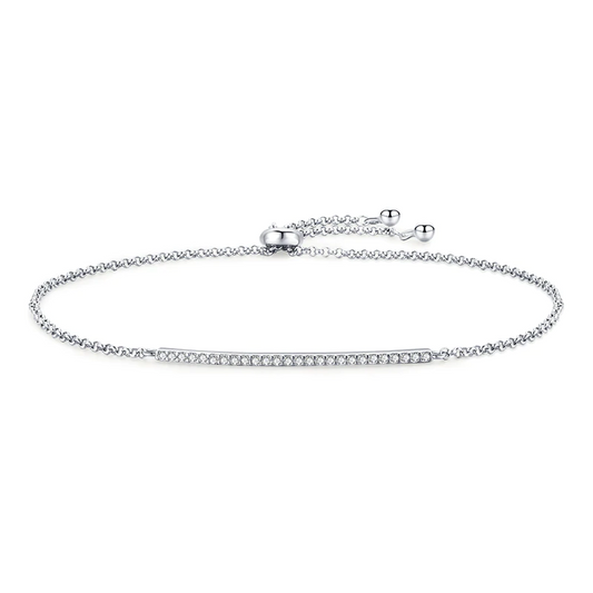Pulsera ajustable clásica de plata de ley 925 con circonitas cúbicas deslumbrantes