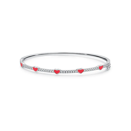 Pulsera romántica de plata de ley 925 con corazón de amor y esmalte en tres colores