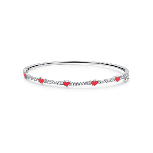 925 Sterling Silver Romantic 3 Color Enamel Love Heart Bangle Bracelet