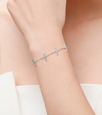 Pulsera sencilla de turquesa natural en plata de ley 925