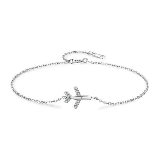 Fashion Aircraft Solid 925 Sterling Silver Charm Chain Exquisite Bracelet