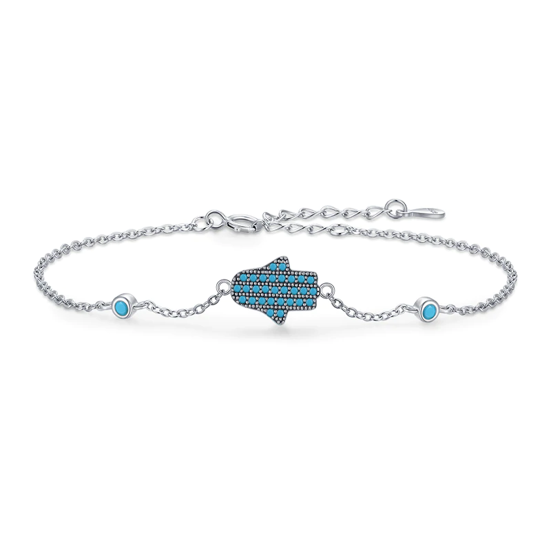 Cute Hands Ghost Natural Turquoise 925 Sterling Silver Bracelet