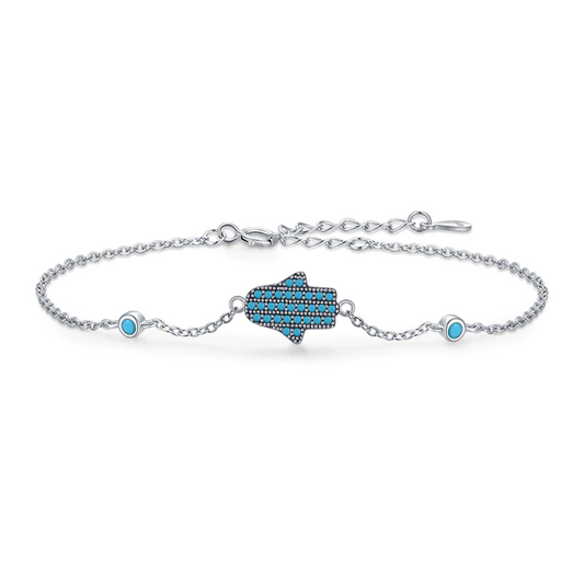 Pulsera de plata de ley 925 con turquesa natural y fantasma de manos lindas