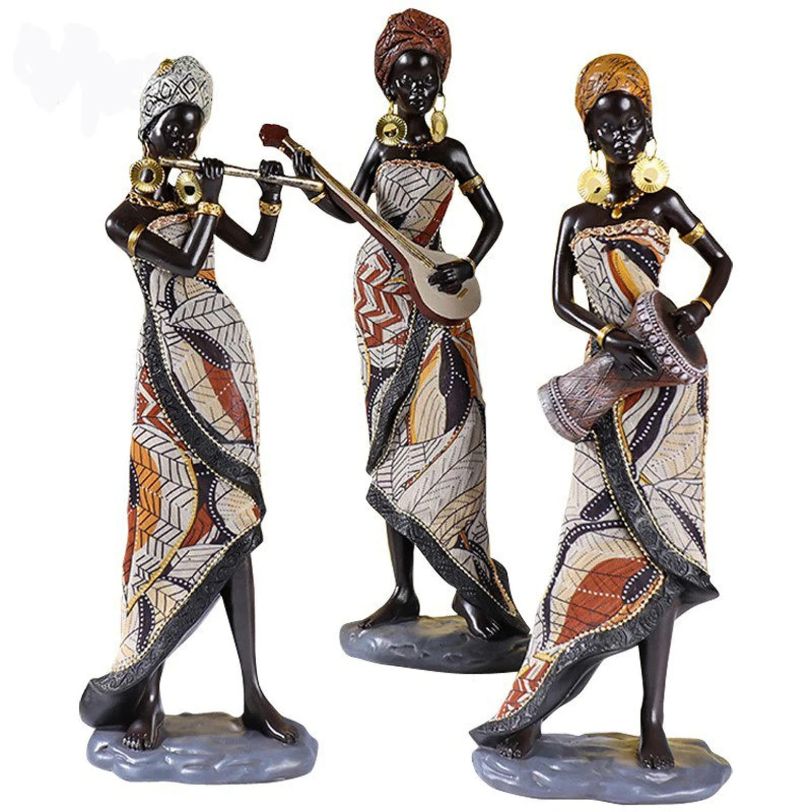 Resin African Drum Musician Statue Modern Art Figure Living Room Office Interior Decoration Accessories New Year Gifts
