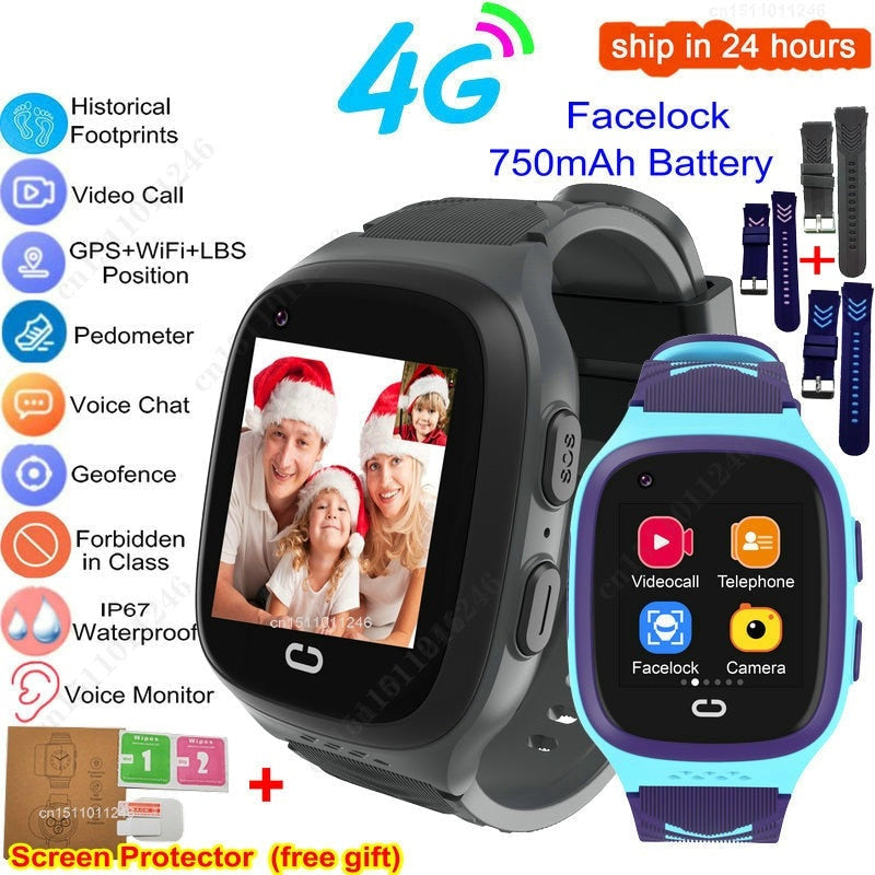 4G Kids Smart Watch GPS Wifi Video Call With Face-lock SOS Tracker Waterproof Children Smartwatch