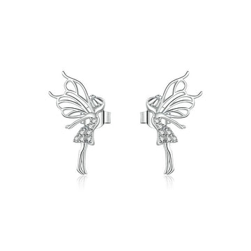 925 Silver Dancing Fairy with Wings Stud Earrings