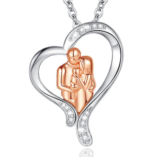 925 SilverI Mom Dad Baby Rose Gold Pendant Family Embraces Pure Necklace Fashion Jewelry