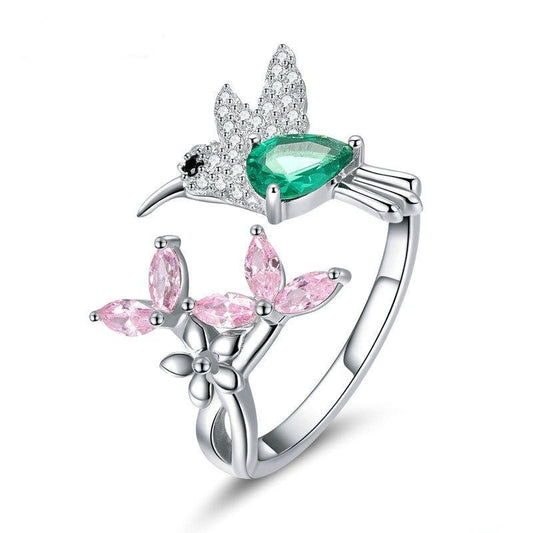 925 Sterling Silver Adjustable Hummingbird Luminous Ring