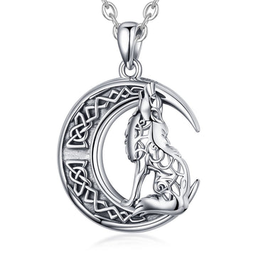 925 Sterling Silver Animal Moon Wolf Pendant Vintage Hollow Necklace Jewelry