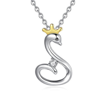 925 Sterling Silver Animal Swan Pendant Necklaces with Golden Crown Fashion Jewelry