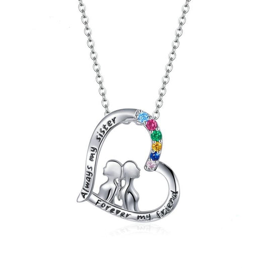 925 Sterling Silver Best Sisters Forever Friend Heart Necklace