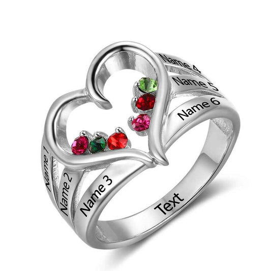 Anillo de compromiso de plata de ley 925 con nombre grabado y piedra de nacimiento