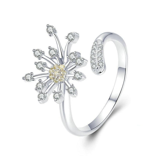 Anillo de amor con diente de león en flor de plata de ley 925