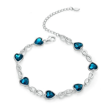 925 Sterling Silver Blue Heart Chain Bracelet