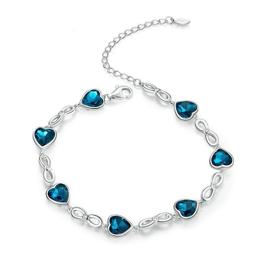 925 Sterling Silver Blue Heart Chain Bracelet