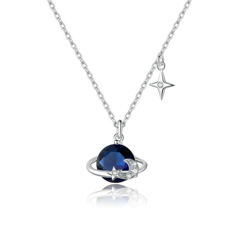 925 Sterling Silver Blue Planet Necklace