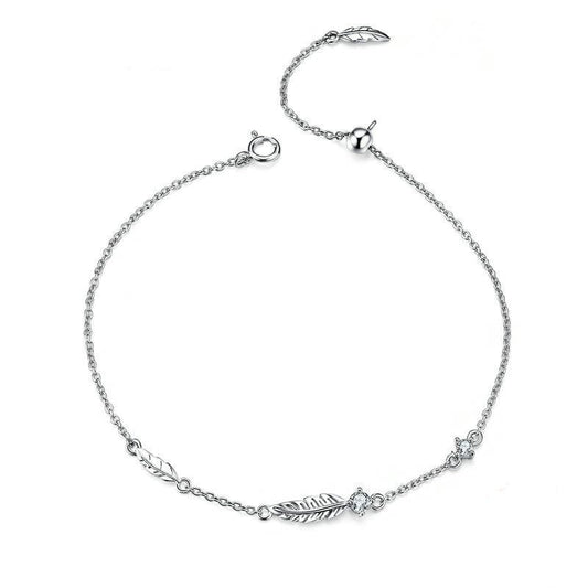Pulsera de cadena con plumas estilo bohemio de plata de ley 925