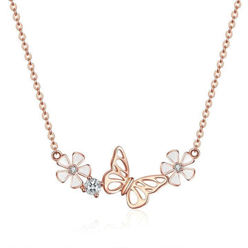925 Sterling Silver Butterfly Flower Necklace