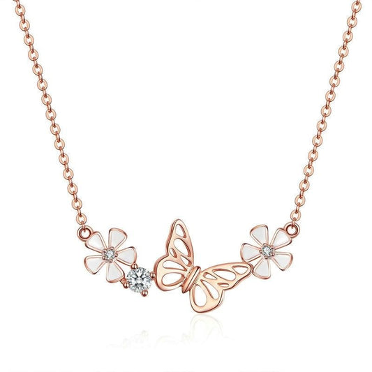 Collar de flor de mariposa de plata de ley 925