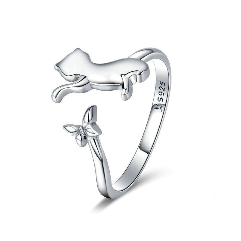 925 Sterling Silver Butterfly Tail Cat Adjustable Ring