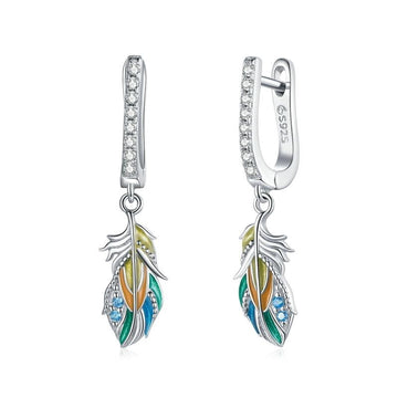 925 Sterling Silver Colorful Feather Earrings