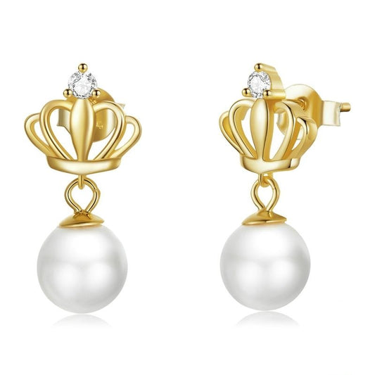 925 Sterling Silver Crown Quality Shell Pearl Drop Earrings